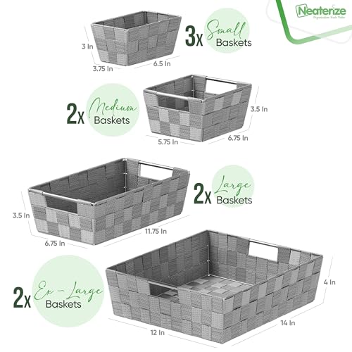 Baskets For Organizing Set Of 9 Dark Grey - Storage Baskets For Shelves - Perfect Closet Organizer Bins, Bathroom Basket, ...