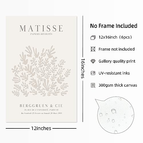 Youillne Henri Matisse Wall Art Prints Flower Abstract Canvas Pictures Aesthetic Beige Wall Art Decor Matisse Picasso Post...