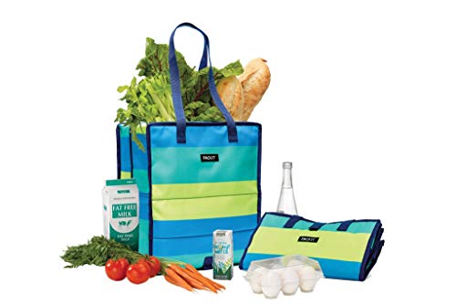PackIt Freezable Grocery Tote, with EcoFreeze Technology, Foldable, Reusable, Zip Closure, Dual Handles