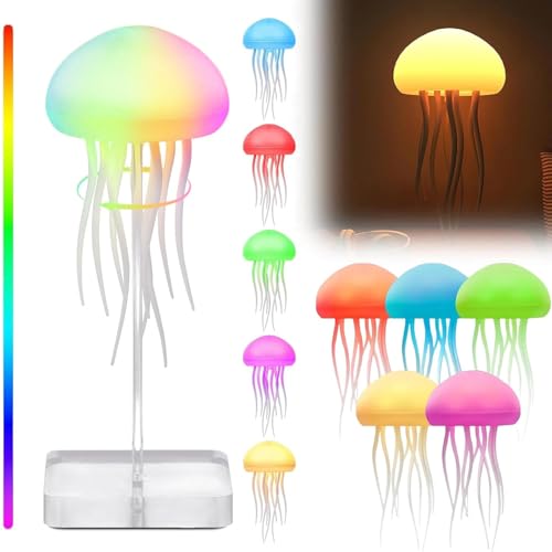 LED Jellyfish Lamp RGB Gradient Jelly Fish Light with Dancing Legs and Touch Sensor Rechargeable Cute Desk Lamp for Bedroo...