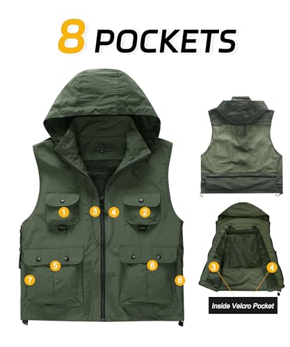M2C Mens Hooded Mesh Multiple Pockets Traveling Vest