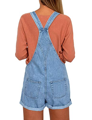 Vetinee Women's Classic Adjustable Straps Cuffed Hem Denim Bib Overalls Shorts