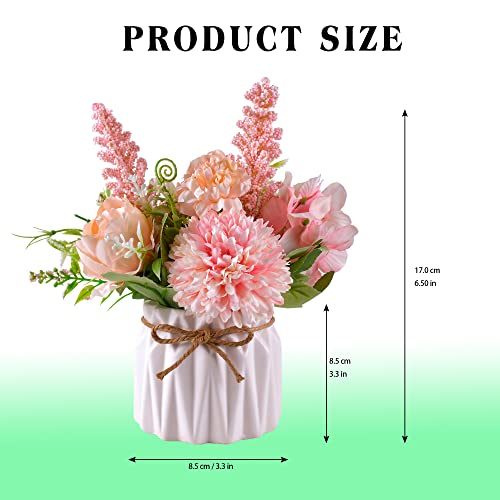 Artificial Potted Flowers Pink, Small Ceramic Vase Fake Flower Plants Desktop Decoration Indoor for Home and Office, Faux ...