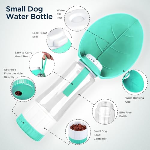 Uppetly Dog Water Bottle, Pet Water Bottle with Food Container and Drinking Feeder, Leak Proof, BPA-Free, Portable Foldabl...