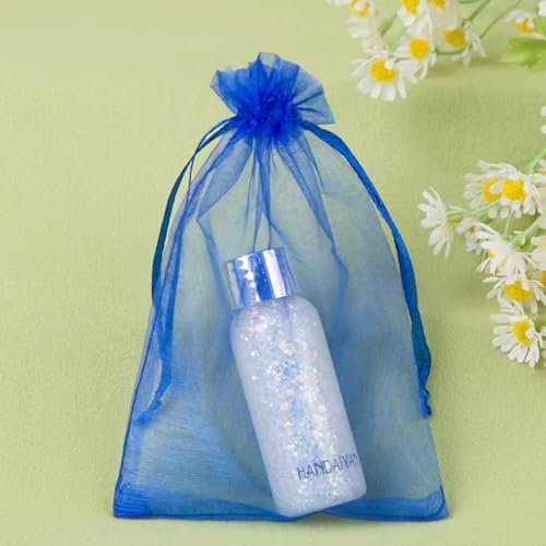 50 Pc Gift Organza Bag with Drawstring 5x7 inch Royal Blue for Jewelry,Candy,Bows,Eyelash Sheer Fabric Clear Mesh Packagin...