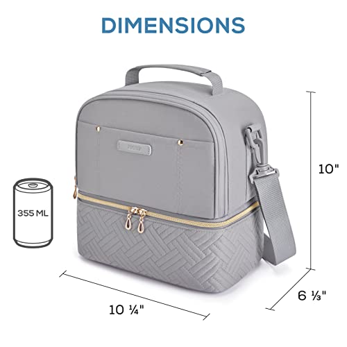 TOURIT Lunch Bag Women Double Deck Lunch Box Insulated Lunch Cooler for Women Men Work, Gray