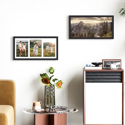 upsimples 8x16 Collage Picture Frame, Display Pictures 3 5x7 with Mat or 8x16 Without Mat, Wall Hanging 3 5x7 Picture Fram...