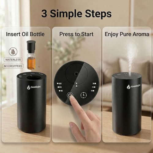 GentleJet LiteMist Waterless Nebulizing Essential Oil Diffuser – Cold Air Aromatherapy, USB-C Cordless 2000mAh Battery, Al...