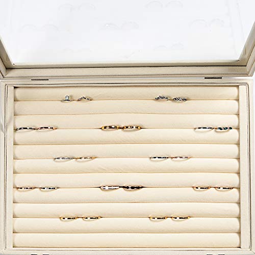 Frebeauty Rings/Earrings Organizer Tray with Clear Lid 10 Slots Velvet Drawer Insert Jewelry Storage box with Glass lid Je...