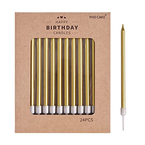 PHD CAKE Gold Long Thin Metallic Birthday Candles, Cake Candles, Birthday Parties, Wedding Decorations, Party Candles, Cak...