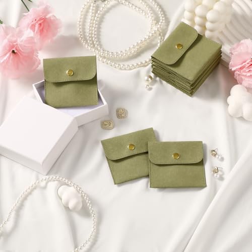 40pcs Green Microfiber Jewelry Pouch Button Bag 8 x 8cm, Jewelry Packaging Bag Luxury Small Favor Bags Jewelry Gift Bags f...
