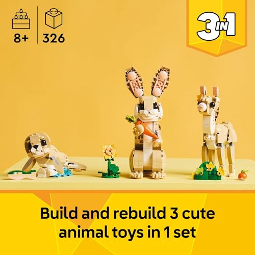LEGO Creator 3 in 1 Cute Bunny Toy - Building Toy Set with 3 Build Options, Bunny, Seal, or Llama - Animal Figures for Kid...