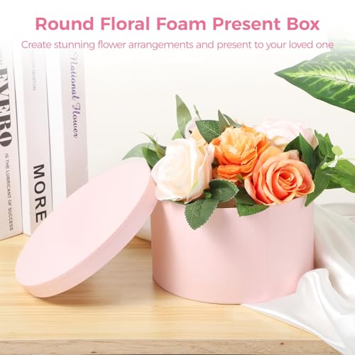 OMISTAR Round Floral Foam Present Box with Lid, Floral Arrangement Foam with Presentation Box, Elegant Flower Foam Contain...