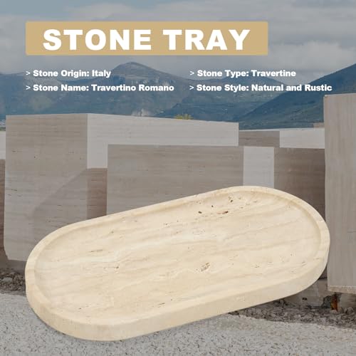 Koville Italian Travertine Tray, 12"x6" Vanity Decorative Marble Tray for Countertop, Catchall Tray for Perfume, Candles, ...
