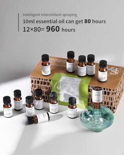 VEDA TINDA SCENT Waterless Diffuser with 12 Pack Hotel Fragrance Oils, Battery Operated Nebulising Diffuser for Home, Luxu...