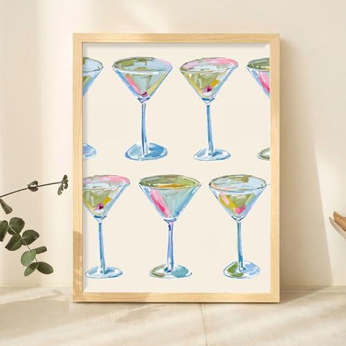 Trendy Cocktail Art Print Martini Glasses Wall Art Modern Bar Cart Decor Preppy Aesthetic Canvas Prints Modern Watercolor ...
