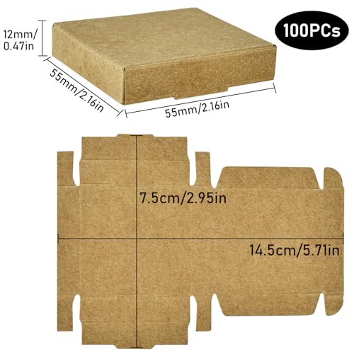 Sdootjewelry Mini Cardboard Boxes, 2.16"x2.16"x0.49" Mini Boxes, Jewelry Boxes Packaging 100 Packs, Brown Kraft Boxes for ...