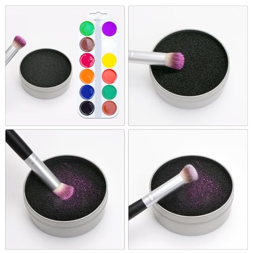 Yoseng 2 Pack Dry Brush Cleaner Sponge for Makeup & Art - Dual Texture Palette (White Soft/Black Hard) | Reusable Color Sw...