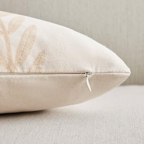 YZJZEDS 100% Cotton Farmhouse Leaves Throw Pillow Covers Set of 2, 18x18 Inch Mixed Beige Pastoral Decorative Print Cushio...