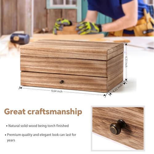 Meangood Jewelry Box Organizer for Women, 2 Layer Large Jewelry Storage Case, Rustic Wooden Jewelry Box with Mirror & Ring...