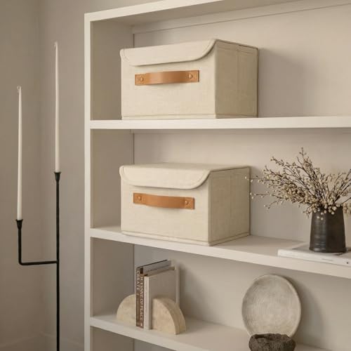Decorative Linen Storage Boxes with Lids - Spacious Set of 2 Organizer Bins for Your Home Decor - The Perfect Small Contai...