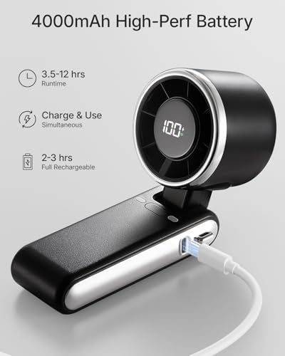 Bearwind Portable Handheld Turbo Fan - 5 Gear High Speed 4000mAh Rechargeable Mini Personal Hand Fan Blow Cold Air, Batter...