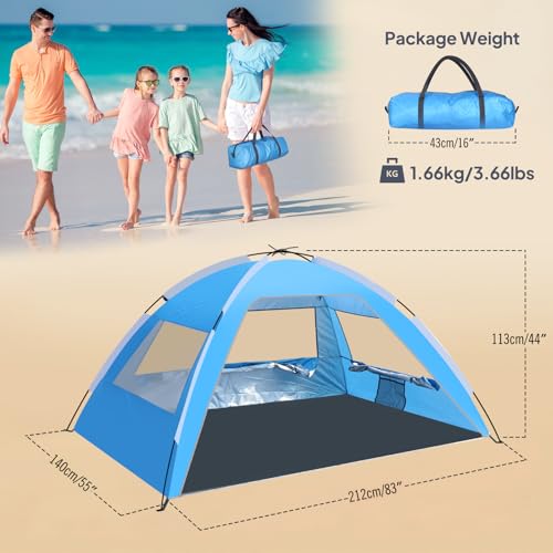 Chihee Beach Tent Camping Sun Shelter for 2-3 Person with UV Protection Silver-Coated Fabric Breathable Mesh Extra Sandbag...