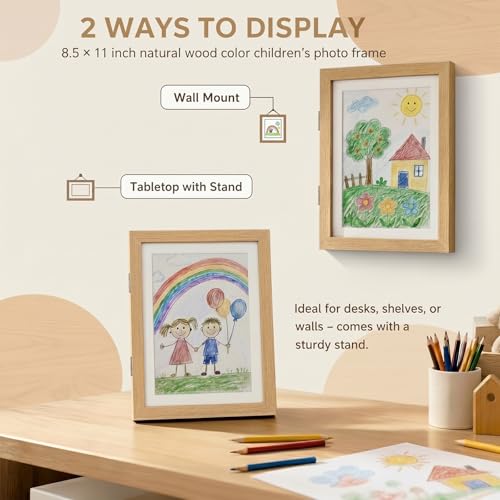 HOLOCOZO Kids Artwork Frame 8.5x11 with Stand for Tabletop or Wall, A3 Large Magnetic Front Opening Picture Frame for Chil...