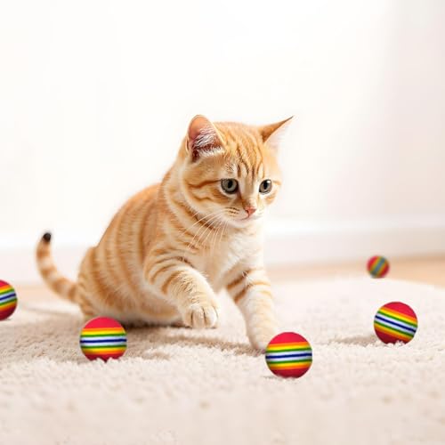 YULOYI Cat Toys for Indoor Cats, Cat Toys Balls, 20 Packs Interactive Cat Toy Set with Colorful Bell, Jingle Bell, Rainbo...
