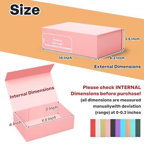 RYDDOY Pink Gift Box, 9.5x6x3'' Gift box for Presents with Lids Magnetic Closure Rectangle Collapsible for Bridesmaid Prop...