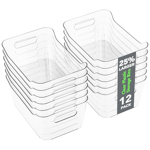 Tiawudi 12 Pack Plastic Storage Bins, Multi-Use Organizer Bins, Pantry Organizer, Clear Storage Containers for Home, Kitch...