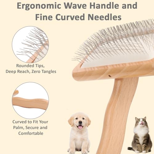 Slicker Brush for Dogs and Cats, Grooming Brush for Long & Short Hair Pets, Gentle Coated Bristles for Shedding, Mats & Ta...