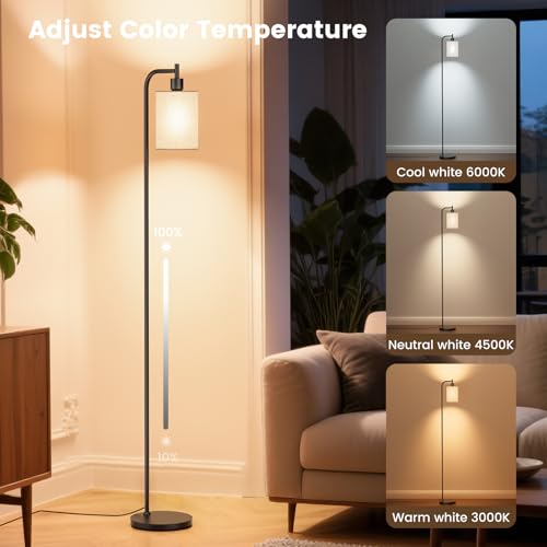 SIBRILLE Floor Lamp with Linen Shade, Dimmable Tall Standing Lamp with Remote Control & 3 Color Temperatures, Modern Floor...