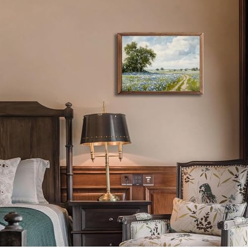 Nature Vintage Preppy Blue Wildflower Pathway Wall Art Prints Landscape Oil Painting Style Gift Posters Canvas Field Tree ...