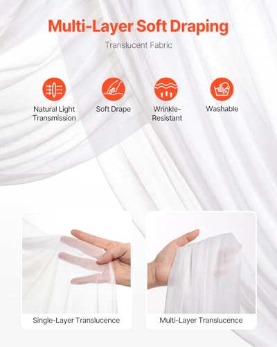 VEVOR Artificial Wedding Arch Flowers Kit, White Wedding Arch Flowers with Drapes Kit (Pack of 3) - 2 Pcs Floral Arrangeme...