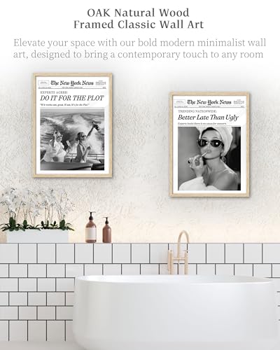 iHery Natural OAK Wood Audrey Hepburn Newspaper Trendy Framed Wall Art, 12x16 in Vintage Headline Canvas Bedroom Wall Deco...