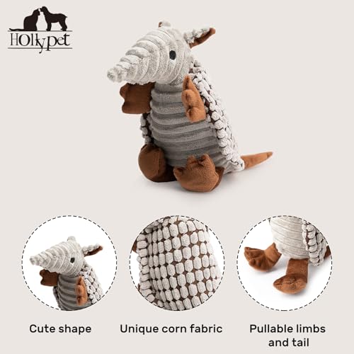 Hollypet Plush Dog Squeaky Toy Stuffed Armadillo Animal Pet Puppy Chew Toys with Clean Teeth for Small Medium Large All Br...