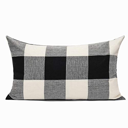 VAKADO 12x20 Set of 2 Black White Outdoor Throw Pillow Covers Buffalo Check Plaids Lumbar Farmhouse Retro Checkers Cotton ...