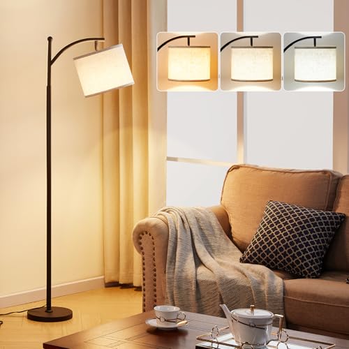 Ambimall Tall Floor Lamps with 3 Color Temperatures Bulb & Adjustable Linen Shade, for Living Room, Bedroom, Office, Class...