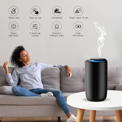 Waterless Car Essential Oil Diffuser, Premium Aluminum Alloy Cold-Air Atomizing Scent Machine Aromatherapy for Home/Offic...