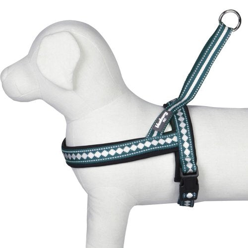 Blueberry Pet 6 Colors Soft & Comfy Jacquard Padded Dog Harness, Chest Girth 21.5" - 27.5", Teal Blue, S/M, Reflective Adj...