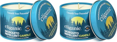 Cliganic Natural Mosquito Repellent Candle (Pack of 2) | Citronella, DEET Free, Essential Oil Infused for Outdoor, Camping...