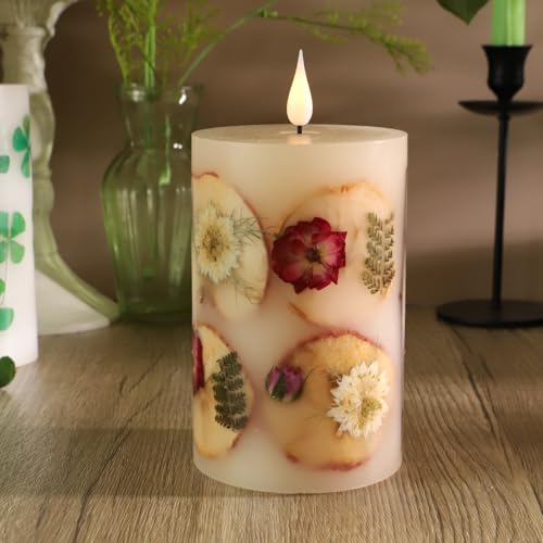 MIYA LIFE Apple Cinnamon Candles with Rose Petals - 3.5" x 6" LED Candle with Real Wax & Dried Flowers - Battery Operated ...