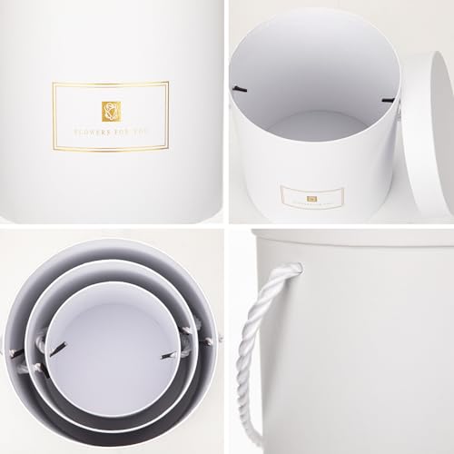 Hollyone White Gift Box with Lids Set of 3 Round Nesting Gift Boxes Cylinder for Presents 3 Assorted Sizes Flowers Arrange...
