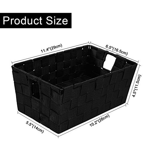 Woven Black Storage Baskets Shelf Tote Boxes Container, Durable Storage Organizer Bins with Built-in Handles for Bedroom, ...