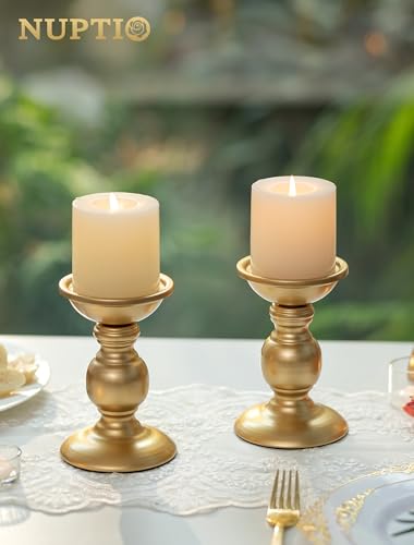 2 Pcs Gold Pillar Candle Holders, Gold Candlestick Most Ideal for 3" Pillar Candles, Gifts for Wedding, Party, Home, Spa, ...