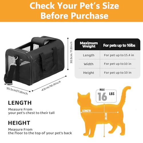 Simple Deluxe Airline-Approved Cat Carrier, 17" x 12" x 12", Soft-Sided Pet Carrier for Cats up to 17 lbs, Durable & Colla...