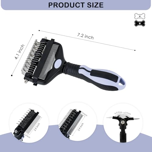 3-IN-1 Pet Deshedding and Grooming Tool, Grooming Brush for Dogs and Cats with Undercoat Rake & Dematting Comb for Matted ...