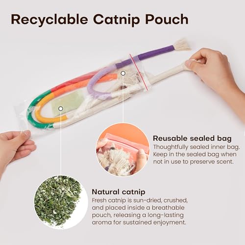 Potaroma Cat Toys Chew Ropes 3Pcs with Refillable Natural Catnip, Safe Teeth Cleaning Toy for Indoor Kittens, Interactive ...