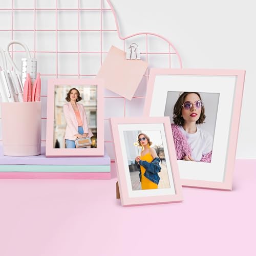 TWING 4x6 Picture Frame,Light Pink Photo Frame Display Picture 3.5x5 with Mat or 4x6 Without Mat,Colored Photo Collage Fra...